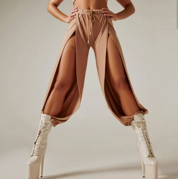 Creatures Of XIX CXIX make Moves High Waisted Slit Leg Pants Sand Beige Nude Sm - Picture 1 of 8